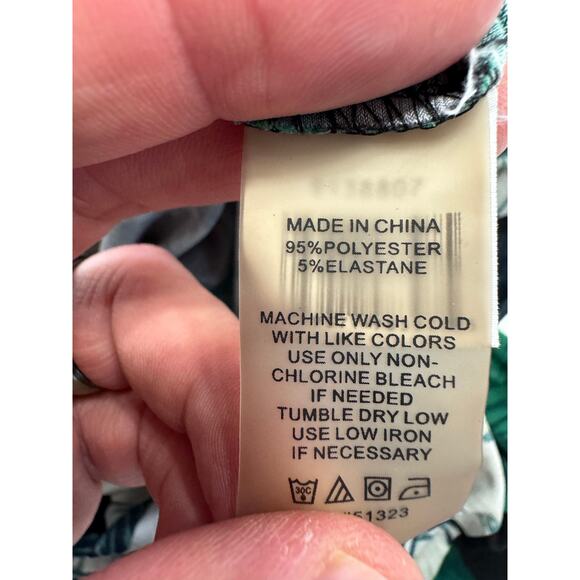 Vince Camuto Size S Green White Leaf Tropical Stretch Pants Wide Leg - Picture 8 of 8